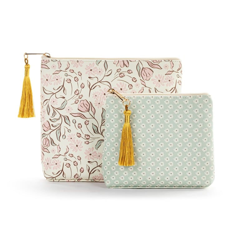 Vintage Floral + Daisy Zip Pouch Set of 2