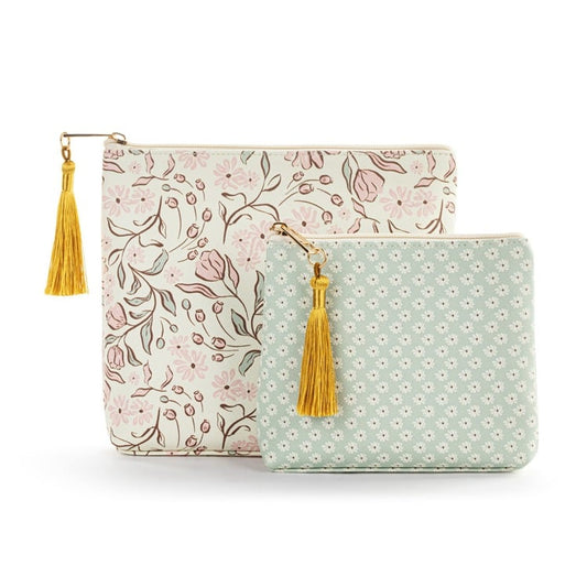 Vintage Floral + Daisy Zip Pouch Set of 2